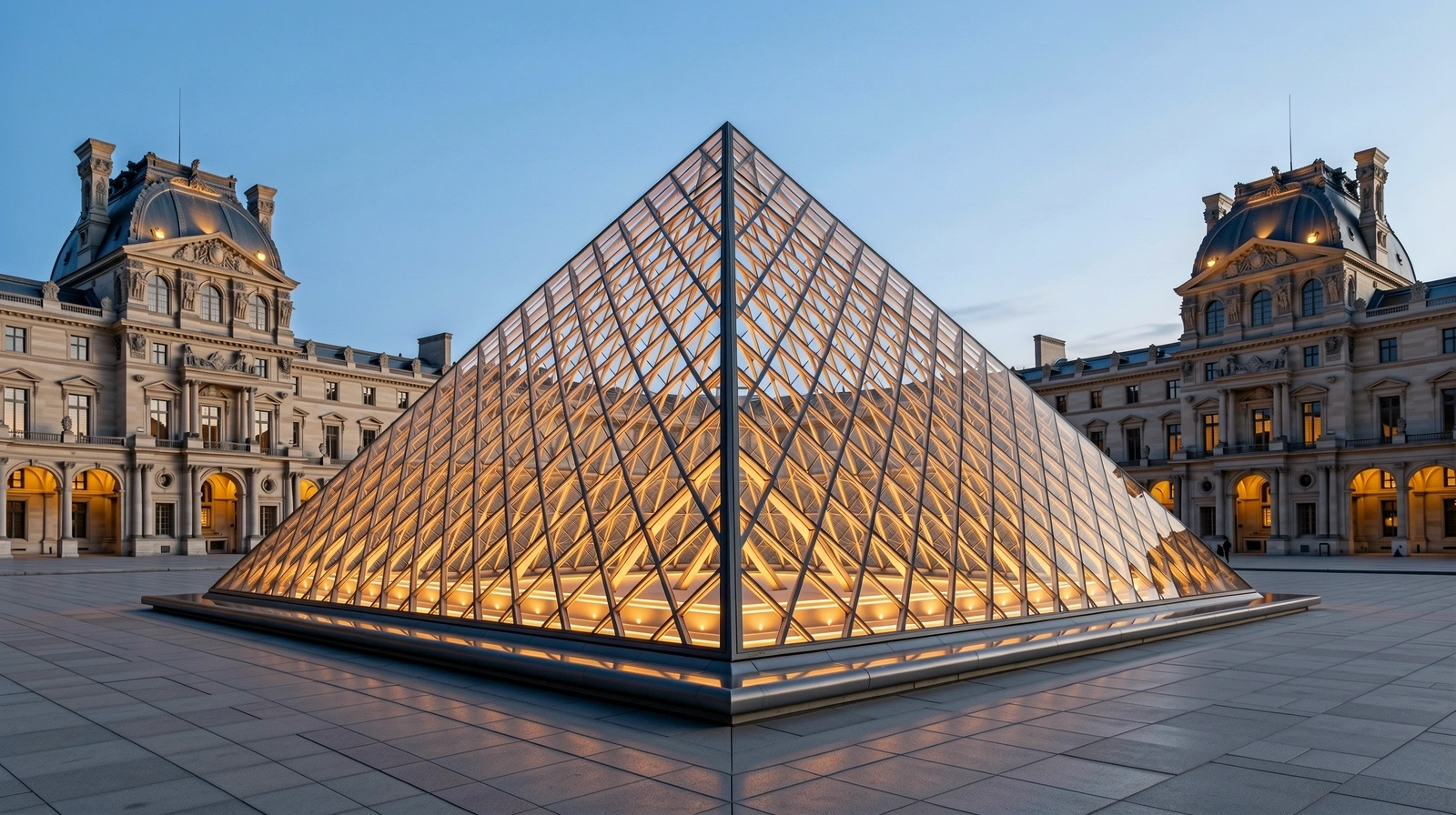 Louvre Pyramide bei Dämmerung